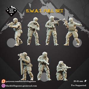Black Hills Games, US SWAT Team Set, Police, Law Enforcement, x7 Modern Miniatures, 15mm 20mm 28mm 32mm 35mm 40mm 50mm 54mm, Spectre Ops, 3D
