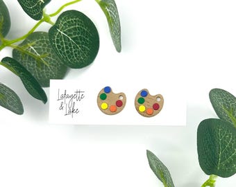 Handgjorda örhängen i Art Palette-stil; Perfekt för konstläraren i ditt liv; Färgglad konst