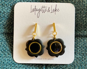 Black and Gold Dangle Earrings