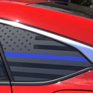Fits 2018-2022 Honda Accord Rear Side Window American Flag Blue Red Thin Line Decal Sticker