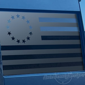Fits 2019-2025 Chevy Silverado Rear Middle Sliding Window Betsy Ross Flag Decal Sticker