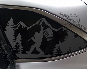 Fits 2015-2019 Subaru Outback Rear Side Window Sasquatch Bigfoot Mountain Tree Outdoor Decal Sticker