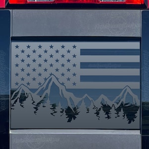 Fits 2014-2018 Chevy Silverado Rear Middle Sliding Window American Flag Mountain Tree Outdoor Decal Sticker