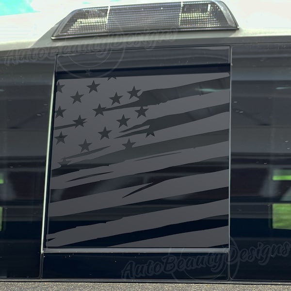 Fits 2016-2023 Toyota Tacoma Rear Middle Sliding Window Distressed American Flag Decal Sticker