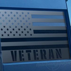 Fits 2019-2025 Chevy Silverado Rear Middle Sliding Window American Flag VETERAN Decal Sticker