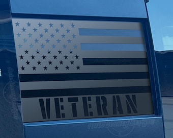 Fits 2019-2026 GMC Sierra Rear Middle Sliding Window American Flag VETERAN Decal Sticker