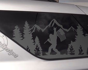 Fits 2020-2026 Ford Explorer Rear Side Window Sasquatch Bigfoot Mountain Tree Outdoor Decal Sticker