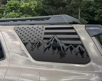 Fits 2025-2026 Toyota 4RUNNER Rear Side Window American Flag Mountain Tree Outdoor Decal Sticker