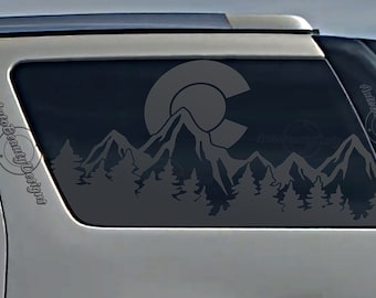 Fits 2007-2014 Cadillac Escalade Rear Side Window Colorado C Mountain Tree Outdoor Decal Sticker