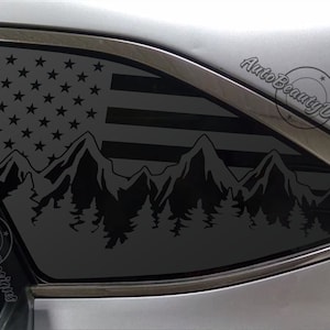 Fits 2015-2019 Subaru Outback Rear Side Window American Flag Mountain Tree Outdoor Decal Sticker