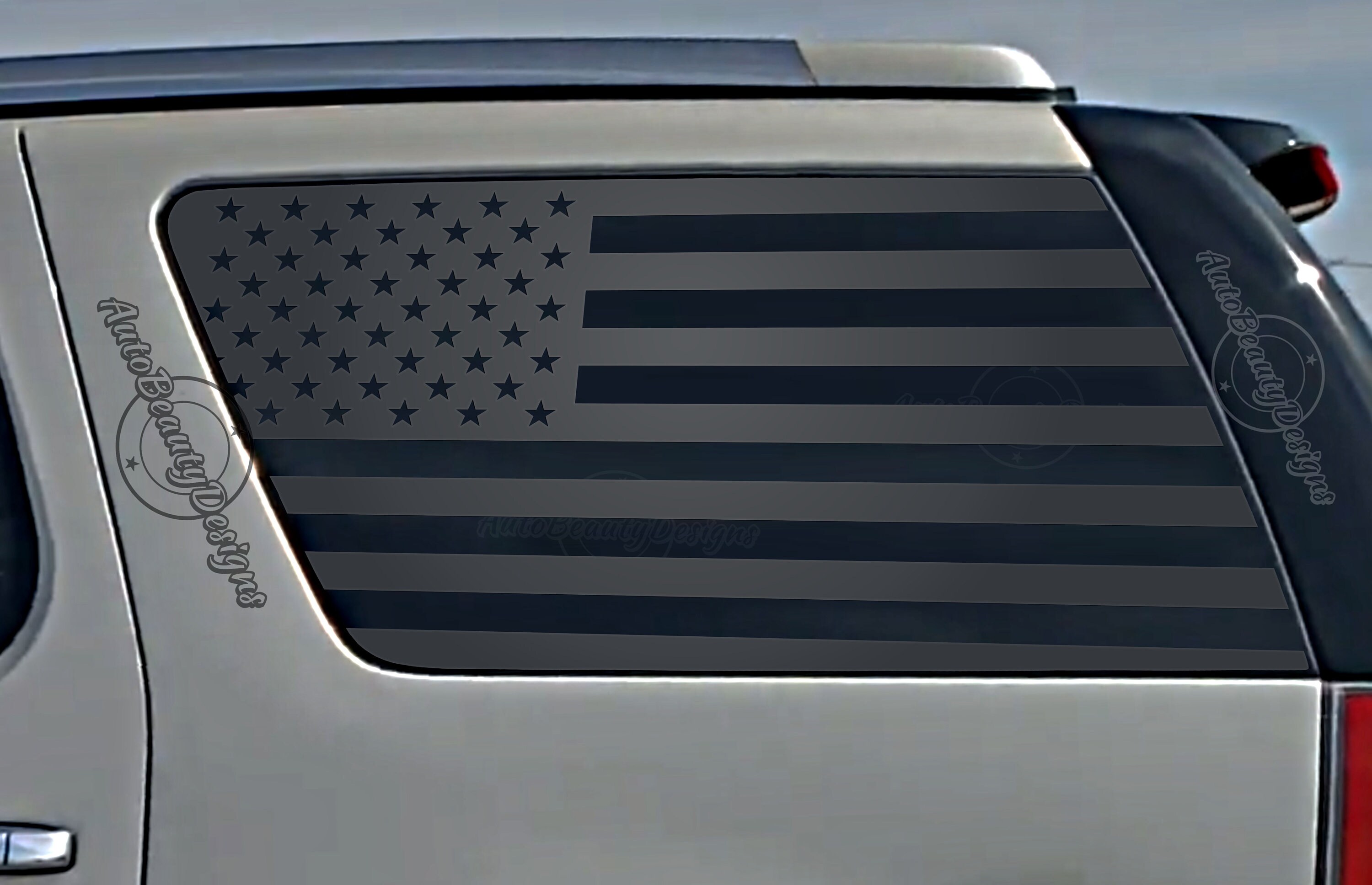 Oracal Yukon Text Back Window Vinyl Decal With American Flag – Universal Fit For GMC