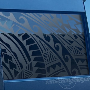 Fits 2019-2025 Chevy Silverado Rear Middle Sliding Window Polynesian Tribal Decal Sticker