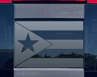 Fits 2014-2018 GMC Sierra Rear Middle Sliding Window Puerto Rican Flag Decal Sticker