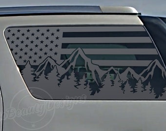 Fits 2007-2014 GMC Yukon Rear Side Window American Flag Mountain Tree Outdoor Decal Sticker