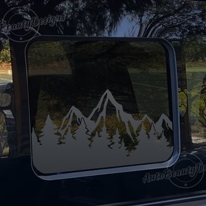 Fits 2015-2025 Ford F150 (17-25 F250 F350) Rear Middle Sliding Window Mountain Tree Outdoor Decal Sticker