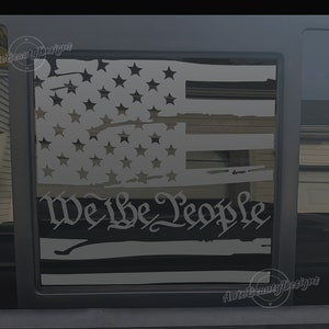Fits 2004-2014 Ford F150 Rear Middle Sliding Window We the People Distressed American Flag Decal Sticker