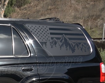 Fits 1996-2002 Toyota 4RUNNER Rear Side Window American Flag Mountain Tree Outdoor Decal Sticker