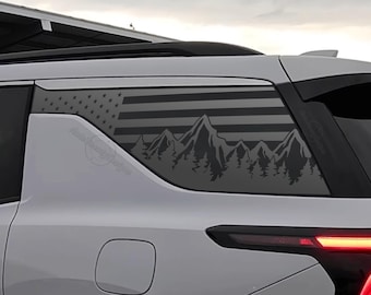 Fits 2024-2026 Chevrolet Traverse Rear Side Window American Flag Mountain Tree Outdoor Decal Sticker