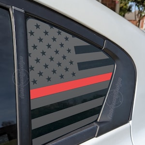 Fits 2012-2015 Honda Civic Sedan 4 Door Rear Side Window American Flag & Red Blue Thin Line Decal Sticker