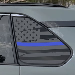 Fits 2019-2025 Toyota RAV4 Rear Side Window Distressed American Flag Blue Red Green Thin Line Decal Sticker