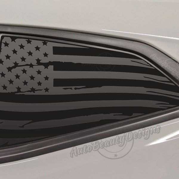 Fits 2016-2022 Chevrolet Camaro Rear Side Windows Distressed American Flag Decal Sticker