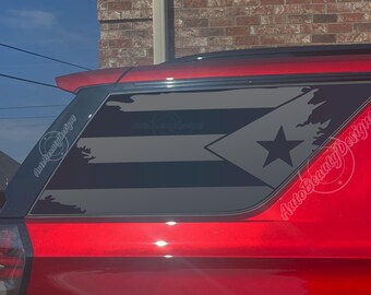 Fits 2021-2026 Chevy Tahoe Rear Side Window Distressed Puerto Rican Flag Decal Sticker