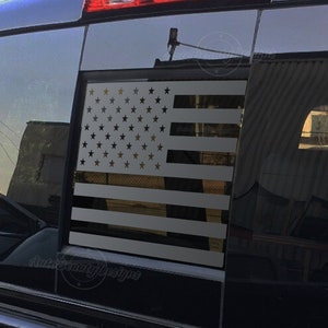 Fits 2007-2013 Chevy Silverado Rear Middle Sliding Window American Flag Mountain Tree Outdoor Decal Sticker
