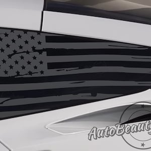 Fits 2014-2019 Chevrolet  Corvette C7 Corvette Rear Side Window Distressed American Flag Decal Sticker