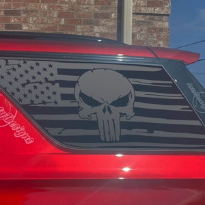 Fits 2021-2025 Chevy Tahoe Rear Side Window Distressed American Flag Punisher Decal Sticker