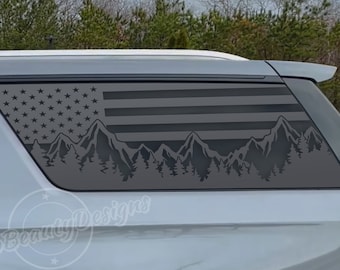 Fits 2021-2026 Chevy Suburban Rear Side Window American Flag Mountain Tree Outdoor Decal Sticker