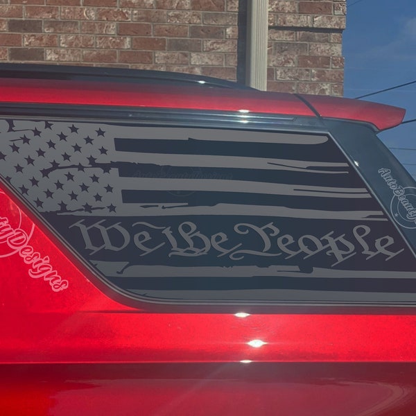 Fits 2021-2024 Chevy Tahoe Rear Side Windows We the People Distressed American Flag Decal Sticker