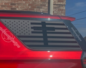 Fits 2021-2026 Chevy Tahoe Rear Side Window Cross American Flag Decal Sticker