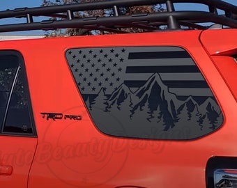 Fits 2010-2024 Toyota 4RUNNER Rear Side Window American Flag Mountain Tree Outdoor Decal Sticker