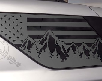 Fits 2020-2026 Ford Explorer Rear Side Window American Flag Mountain Tree Outdoor Decal Sticker