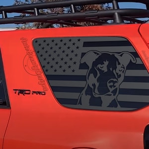 Fits 2010-2024 Toyota 4RUNNER Rear Window American Flag Pitbull Dog German Shepherd Labrador More Decal Sticker