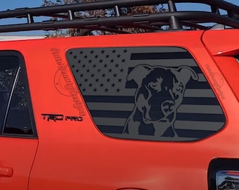 Fits 2010-2024 Toyota 4RUNNER Rear Windows American Flag Pitbull Dog German Shepherd Labrador More Decal Sticker