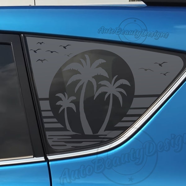 Fits 2013-2018 Toyota RAV4 Rear Side Windows Beach Palm Tree Decal Sticker