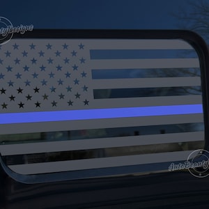 Fits 2022-2025 Ford Maverick Rear Middle Sliding Window American Flag Blue Red Thin Line Decal Sticker
