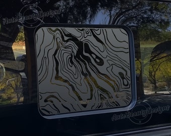 Fits 2015-2026 Ford F150 (17-26 F250 F350) Rear Middle Sliding Window Topographic Map Decal Sticker