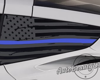 Fits 2014-2019 Chevrolet  Corvette C7 Corvette Rear Side Window Distressed American Flag Red Blue Thin Line Decal Sticker