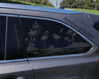 Fits 2014-2019 Toyota Highlander Rear Side Window Flamingo Beach Palm Tree Seagull Decal Sticker