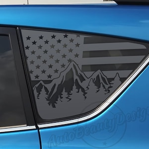 Fits 2013-2018 Toyota RAV4 Rear Side Window American Flag Mountain Tree Outdoor Decal Sticker