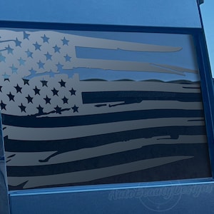Fits 2019-2025 Chevy Silverado Rear Middle Sliding Window Distressed American Flag Decal Sticker