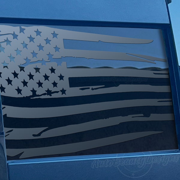 Fits 2019-2024 GMC Sierra Rear Middle Sliding Window Distressed American Flag Decal Sticker