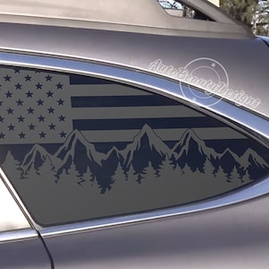 Fits 2020-2025 Subaru Outback Rear Side Window American Flag Mountain Tree Outdoor Decal Sticker