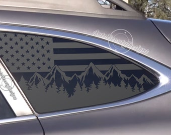 Fits 2020-2025 Subaru Outback Rear Side Window American Flag Mountain Tree Outdoor Decal Sticker