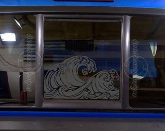 Fits 2005-2015 Toyota Tacoma Rear Sliding Window Ocean Waves Decal Sticker