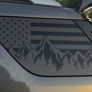 Fits 2011-2019 Ford Explorer Rear Side Window American Flag Mountain Tree Outdoor Decal Sticker