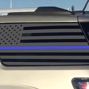 Fits 2013-2016 GMC Acadia Rear Side Window American Flag with Red Blue Thin Line Decal Sticker