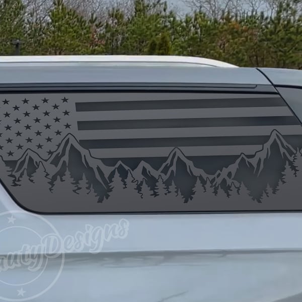 Fits 2021-2026 GMC Yukon XL Rear Side Window American Flag Mountain Tree Outdoor Decal Sticker